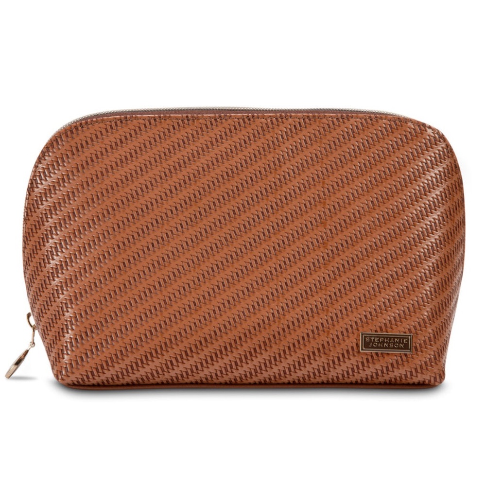 Stephanie Johnson Rosewood Cognac Lola woven make-up bag/recycled material-NWT - Picture 3 of 16